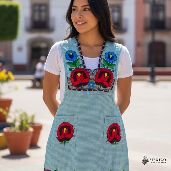 Greens Mexican Embroidered Apron – Basic Handmade Apron with Floral Design - Picture 12 of 13